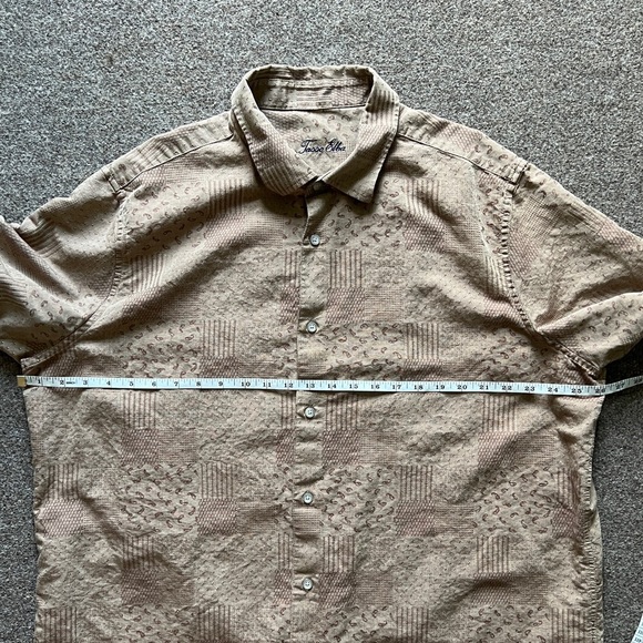 Tasso Elba Brown Tan Paisley Patchwork Short Sleeve Button Shirt Linen Blend XXL - Picture 8 of 10